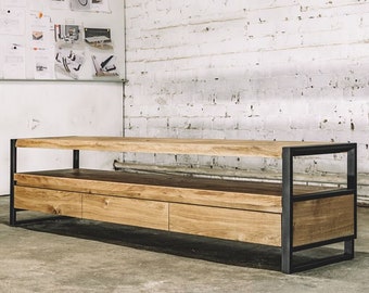 Handcrafted Oak Media Console Table - Industrial TV Stand, Rustic Furniture