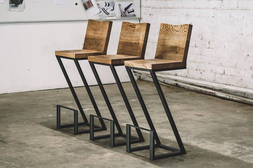 Industrial Oak Wood Bar Chair Kitchen Chair Metal Legs Industrial Furniture Rustic Decor Home Decor Furniture Wood Furniture Etsy