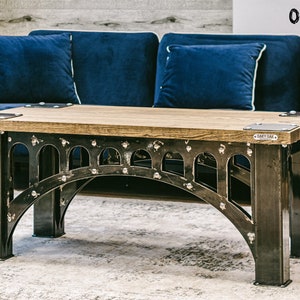 Handcrafted Oak Coffee Table: Brooklyn Bridge Industrial Design