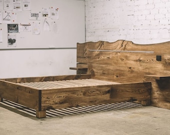 Hand-Crafted Solid Oak King Size Bed - Industrial Bedroom Furniture