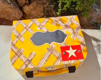 Wooden storage box, yellow deco tiles