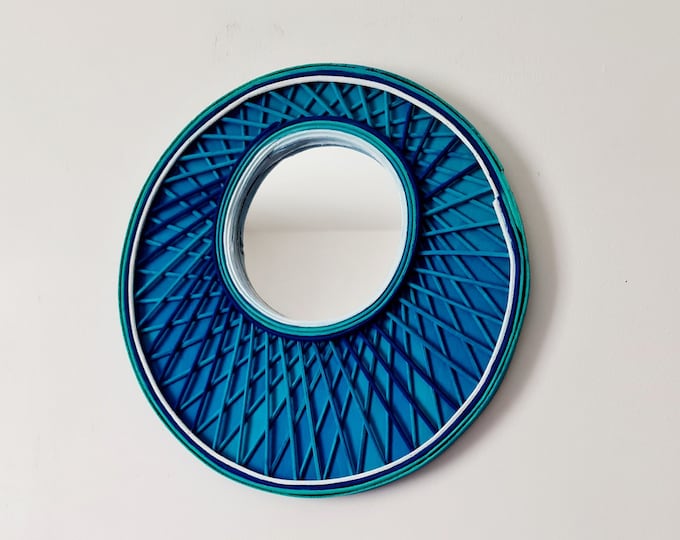Blue oval rattan mirror, unique gift