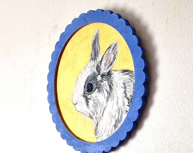 Portrait de Lapin Peint à la Main sur Bois