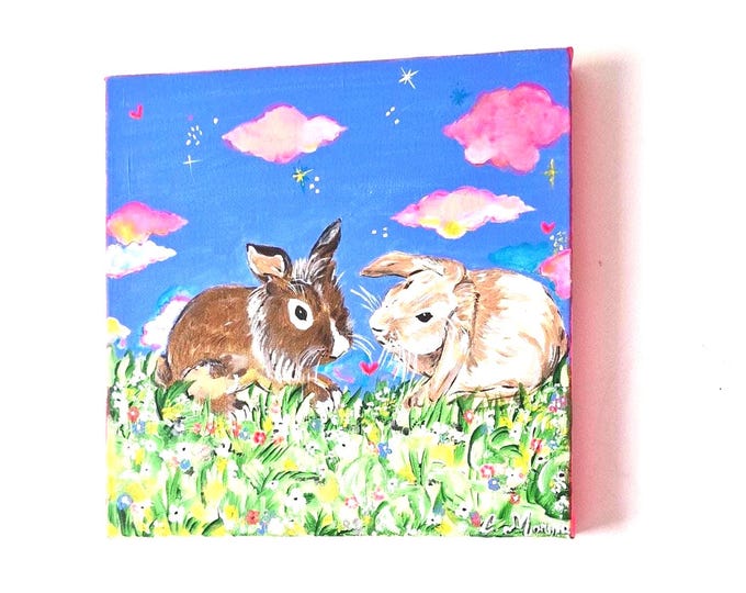 Complicité de Lapins sous un Ciel de Rêve, tableau tout doux
