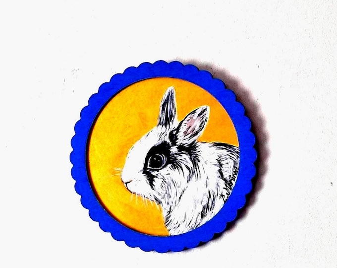 Hand-Painted Rabbit Portrait on Wood