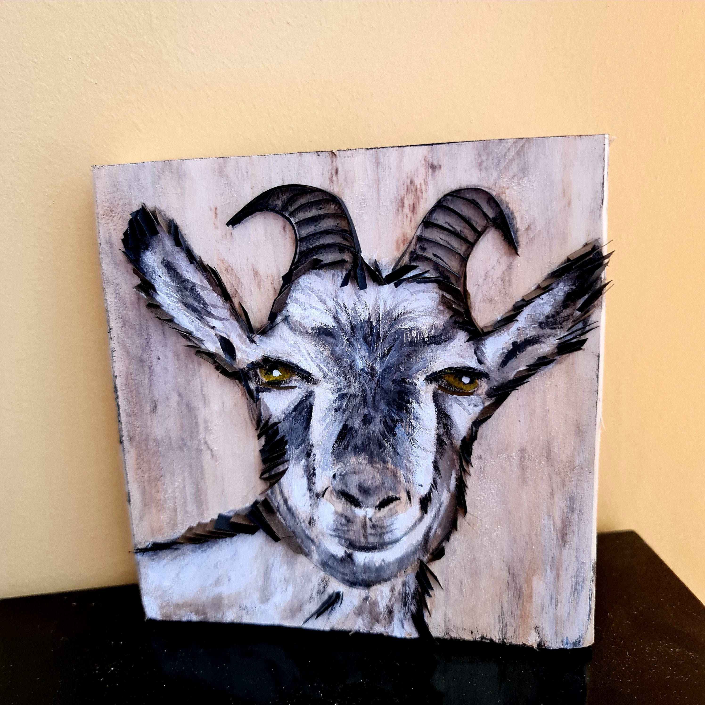Déco Chèvre, Portrait Animalier en Quilling et Peinture