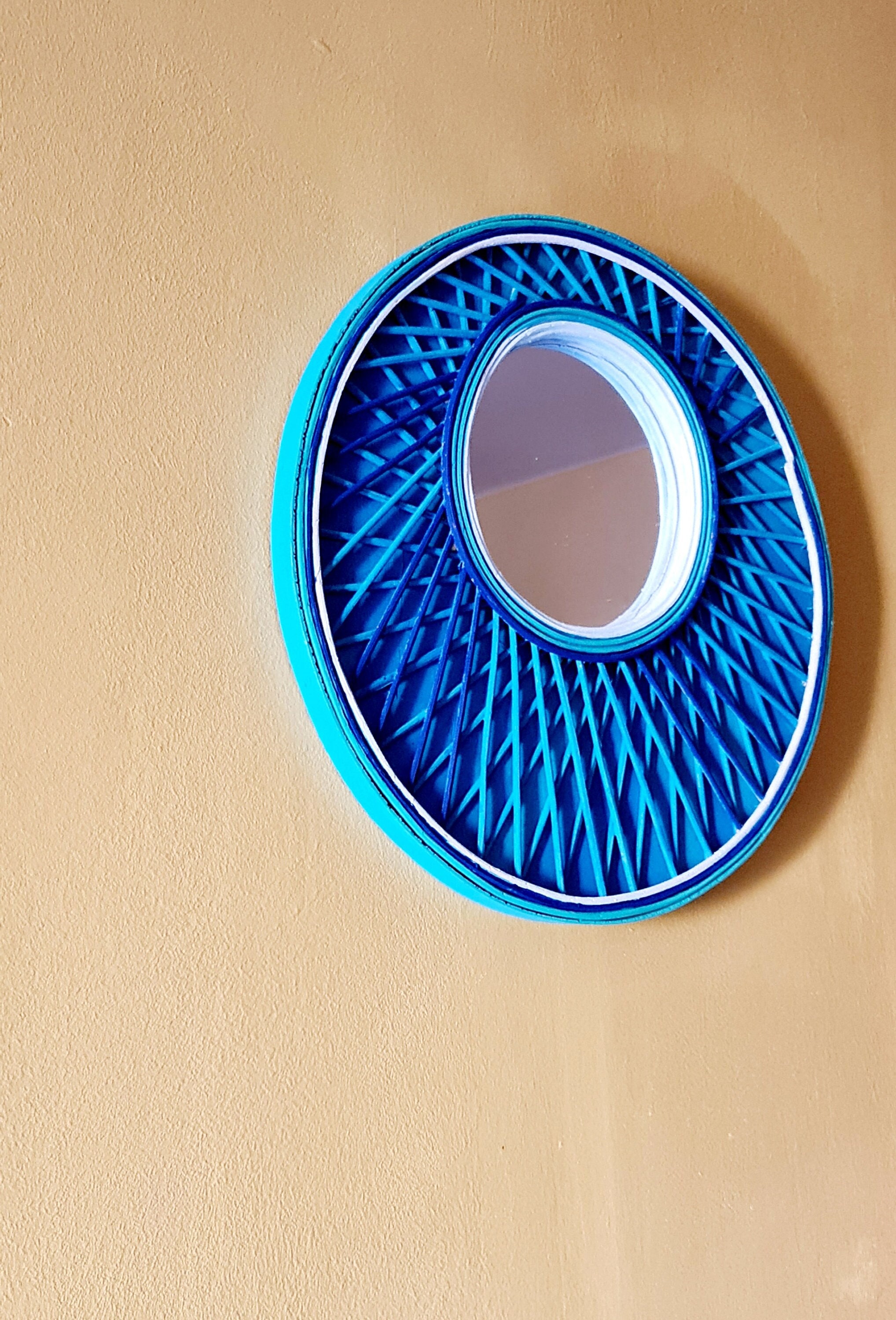 Miroir Rotin Oval Bleu, Cadeau Unique
