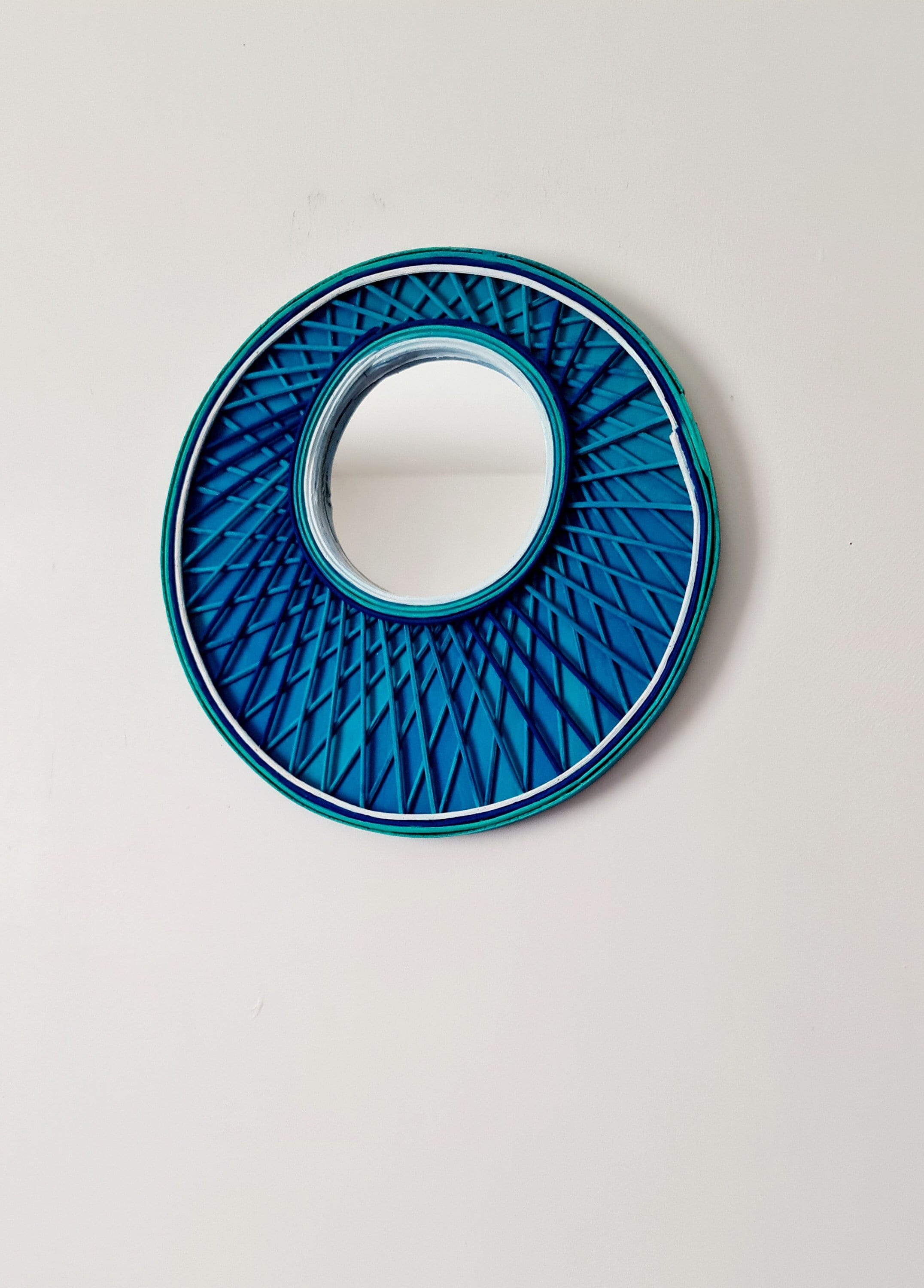 miroir Rond Bleu En Rotin