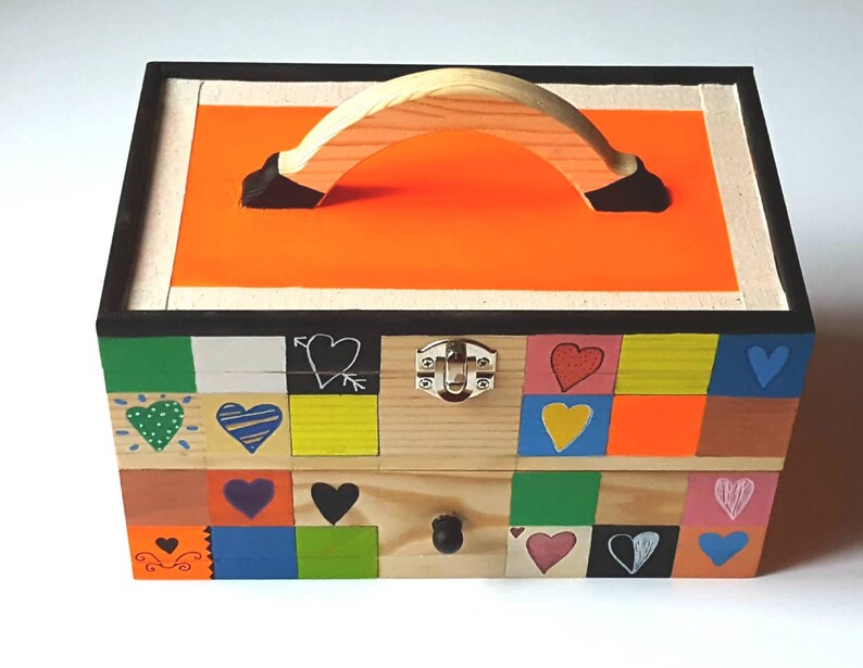 Large Wooden Jewelry Box Decorated Drawers Etsy