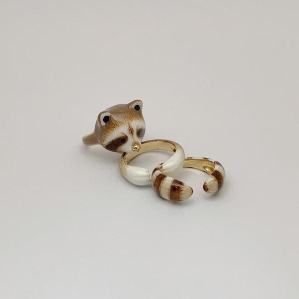 3-Piece Raccoon Rings - Animal Jewelry  -Three pieces Ring Collection - Handcraft Jewelry