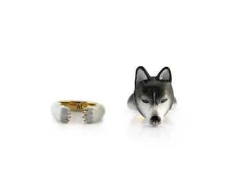 Husky Ring Set Animal Jewelry  - Two pieces Ring Collection- Handcraft Jewelry