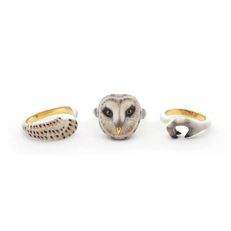 3-Piece Owl Rings,Grey Animal Jewelry Owl Ring Three pieces Ring Collection Handcraft Jewelry image 1