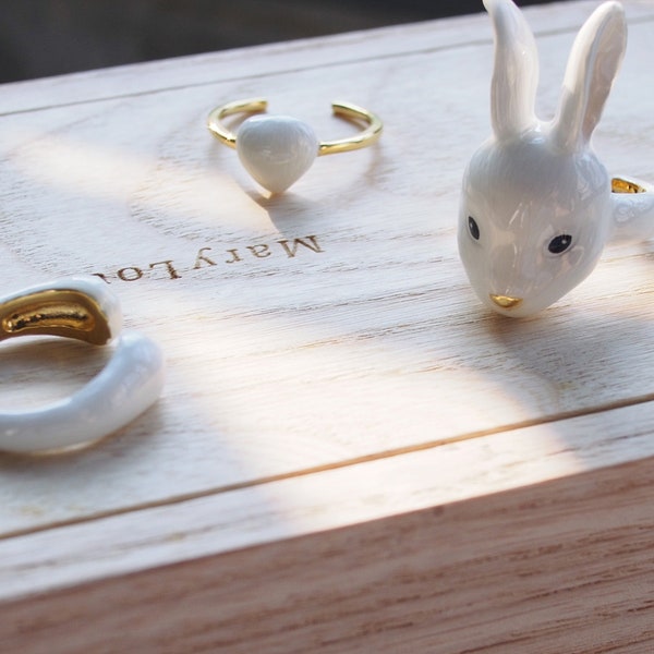 3-piece Rabbit rings- Animal Jewelry  -Three pieces Ring Collection- Handcraft Jewelry