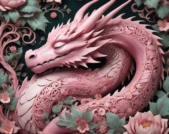 Sweet Pink Dragon, Fantasy, Hyper-Realism, Full Coverage Cross Stitch Pattern
