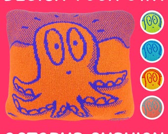 Customizable Octopus Cushion: 16" Square, 100% Merino Lambswool Knit