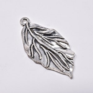 Silver Leaf Pendant, 36x19mm, Rajasthan India, Ethnic Tribal Boho, Indian Nature Charm Jewelry, Necklace Bracelet Making, DIY Crafts