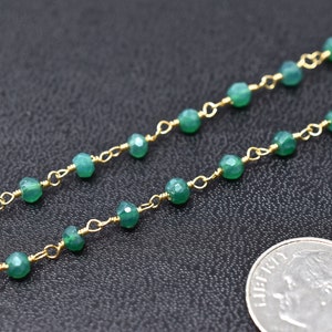 Green Onyx Mystic Rosary Beads, Gold Chain, 1-10ft, Green Chained Gemstones, Indian Semiprecious Gems, Beaded Rosaries, Jewelry Supplies