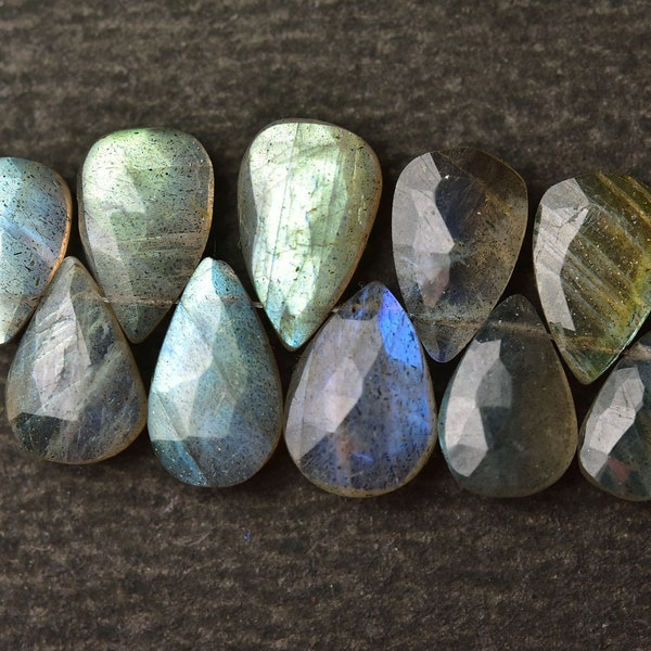 Labradorite Beads, Faceted Pear Shape Briolette Gemstone, Pack of 10 Pcs, 8X12MM, Jewelry Making Supply, Semiprecious Gemstone.