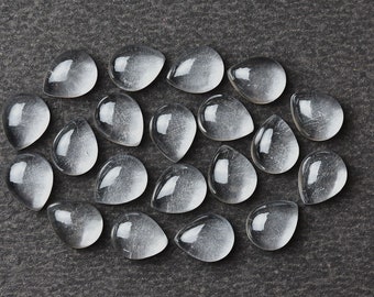 Cabujón de cuarzo cristalino en forma de pera de 8 x 10 mm, piedra preciosa lisa con parte posterior plana, paquete de 3 piezas, piedra semipreciosa para suministros de joyería.