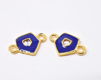 Small Blue Meena Pendant, Indian Kundan Pendant, Geometric Jewelry Connector, Gold Enamel, Ethnic Jewelry Making Supplies, Necklace Charm