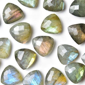 10MM Labradorite Trillion Gemstone, Both Side Faceted, Pack of 4 Pieces, Jewelry Supplies, Semi Precious stone, Multi Flashes Briolette.