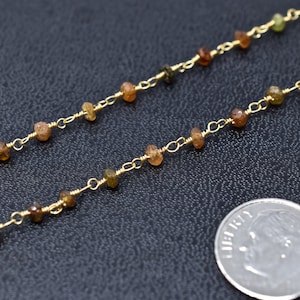Spessartite Garnet Rosary Beads, Gold Chain, 1-10ft, Multicolored Gemstones, Indian Semiprecious Gems, Beaded Rosaries, Jewelry Supplies
