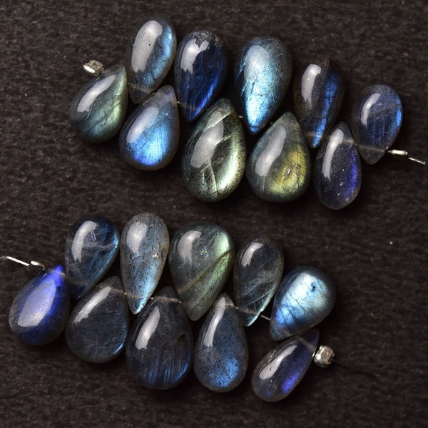 Labradorite Smooth Briolettes Pear Shape, semiprecious AAA grade Stone, Pack of 10 Pcs, Jewelry Making DIY Supplies, Size 7X10 - 8X12 MM.