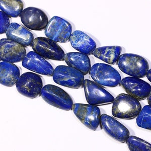 Lapis Lazuli Smooth Nuggets,Genuine Semi Precious Stone Tumble Beads,Jewelry Making Supplies,Blue Gems Strand,14 inches,Size 16-22mm.