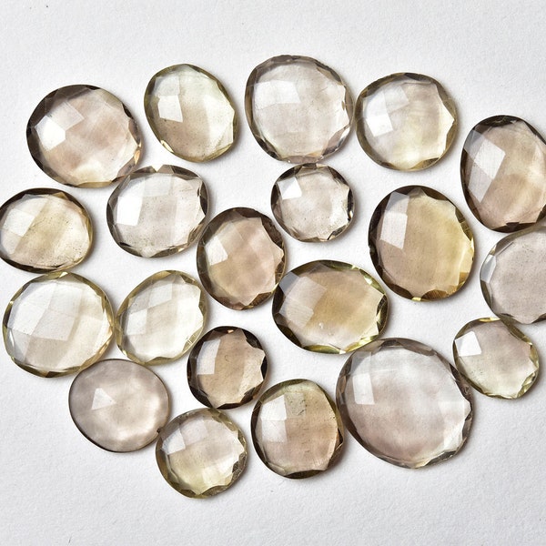 7MM - 14MM, Smoky Quartz Rosecut Slices, AAA grade, Flat Back Freeform Faceted Gemstone, Pack of 3 Pieces, Jewelry Supplies, Jewelry Making.