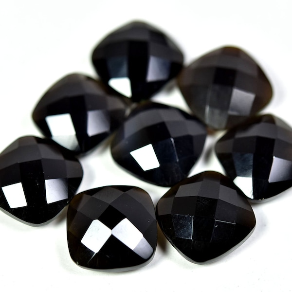 12 MM Black Onyx Cushion Shape, Gemstone Faceted Briolette, Pack of 2 Pieces, Jewelry Supplies, Semi Precious stone for ring,earring,pendant