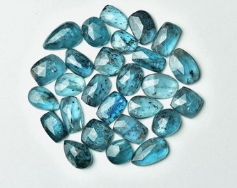 9 - 10MM, Moss Kyanite Rosecut Freeform Shape, Teal Blue, 3 Pieces Pack, Faceted Slices Flat Back, Jewelry Making Supplies, Gems Stone Cabs.