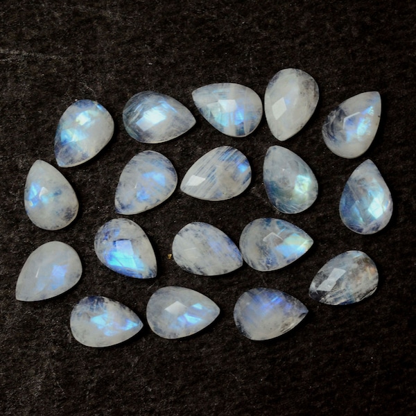 7X10 MM, Rainbow Moonstone Rosecut Pear Shape, 3 Pieces Pack,  Faceted Flat Back Stone, Jewelry Making Supplies, Gems Jewelry Stone Cabs.