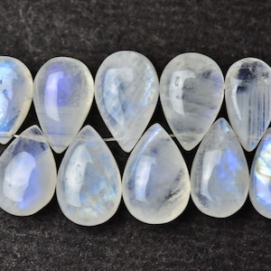 Blue Flashes Rainbow Moonstone Beads, Smooth Briolettes Pear Shape, Pack of 10 Pcs, Jewelry Making DIY Supplies, Size 11x7 - 13X8 MM