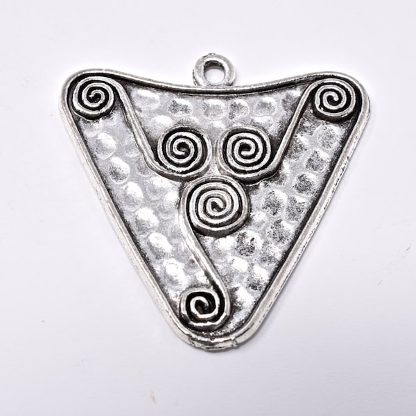 Silver Triangular Spiral Pendant, 28x29mm, Rajasthan India, Authentic Indian Ethnic Tribal Charm, Necklace Jewelry Making