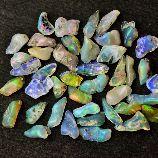 Flashy Ethiopian Opal Natural Shape Rough Polished, Pack of 10 Pieces, 8MM - 11MM, Undrilled, Jewelry Making Supplies, Wire Wrapping Gems.