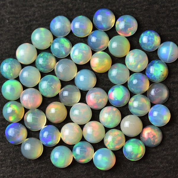 6 MM, Ethiopian Opal Round Cabochon, AAA grade Opal, Pack of 2 Pieces, Jewelry Supplies, Natural Opal Gemstone for Jewelry Making.