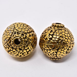 Large Gold Color Metal Bead, Hollow Spacer Spheres, Antique Vintage Style, Indian Ethnic Jewelry, 21mm