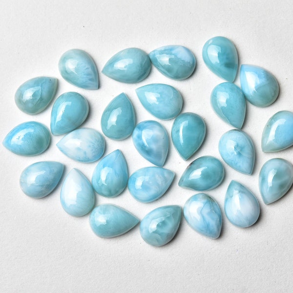 7x10 MM Larimar Pear Drop Cabochon, Pack of 3 Pieces, Jewelry Supplies, Natural Semiprecious Gemstone, Teardrop Stone Cabs. Earring