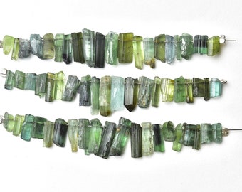 Green Blue Tourmaline Crystal Beads, Natural Form Rough Gemstone, Pack of 20 Pcs, Size 5 - 12MM, Jewelry Making Supplies, DIY Supplies
