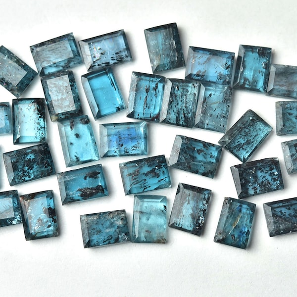 5X7MM, Moss Kyanite Rectangle Shape, Teal Blue Kyanite, 3 Pieces Pack, Faceted Loose Stone, Jewelry Making Supplies, Gemstone Cabs.