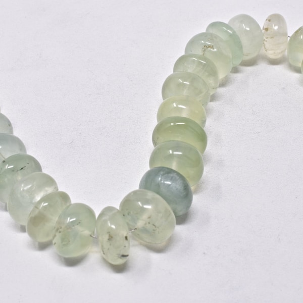 Green Prehnite Smooth Big Rondelle Gemstone Beads, Indian Semiprecious Gems, Jewelry Making, Necklace Supplies, 12-13mm, 8" Strand