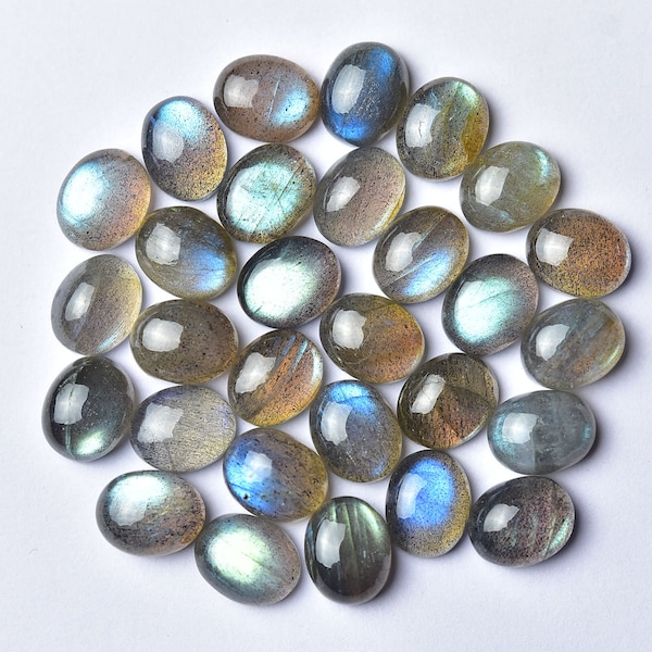 8X10 MM, Labradorite Oval Cabochons, AAA grade Gemstone, Pack of 4 Pieces, Jewelry Supplies, Semi Precious Stone, Natural Stone Cabs.