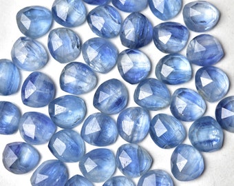 Blue Kyanite Rosecut Slices Freeform, Flat Back Faceted Cabochons, Pack of 3 Pieces, Jewelry Making Supplies, Semiprecious Stone, 8X9 MM.