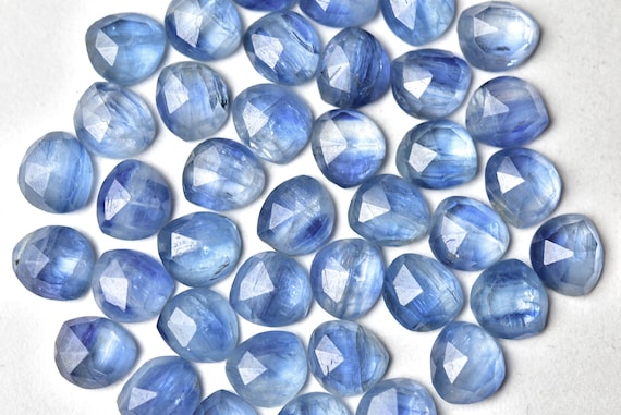 Blue Kyanite Rosecut Slices Freeform, Flat Back Faceted Cabochons, Pack of 3 Pieces, Jewelry Making Supplies, Semiprecious Stone, 8X9 MM.