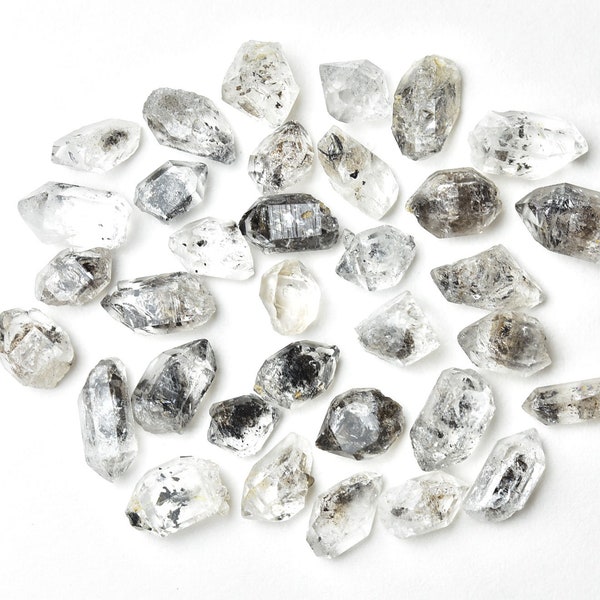 Natural Form Salt and Pepper Herkimer Diamond Quartz, Rough Gemstone Crystals, 6 Pieces, Jewelry Making, Wire Wrapped Stone, 10 - 13MM