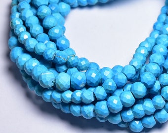 Magnesite Turquoise faceted Rondelle Beads, AAA Quality Gems,  6.5mm -7mm Gemstone Beads for Jewelry Making, 10" Strand of Faceted Rondelle.