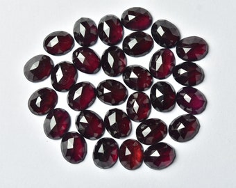 7X9 MM, Garnet Rosecut Flat Back Faceted Cabochon, Pack of 3 Pieces, Jewelry Supplies, DIY Jewelry Making, Semiprecious Stone.