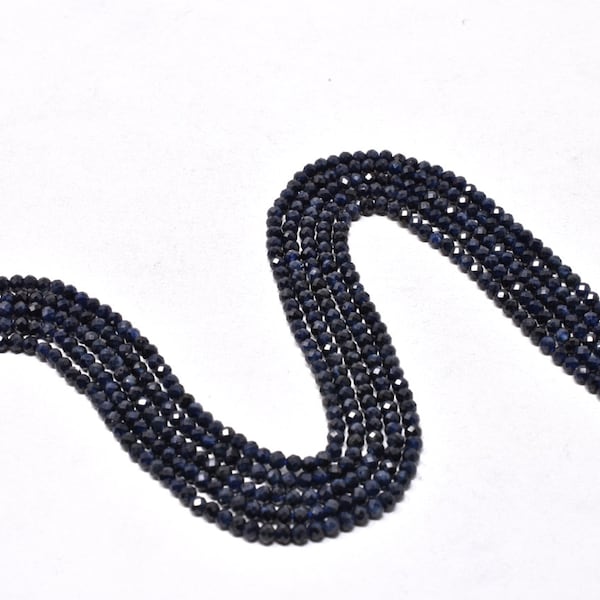 Sapphire Micro Cut Small Rondelle Gemstone Beads, Dark Blue Faceted Beads, Necklace Supplies, Jewelry Making, 2mm, 12" Strand