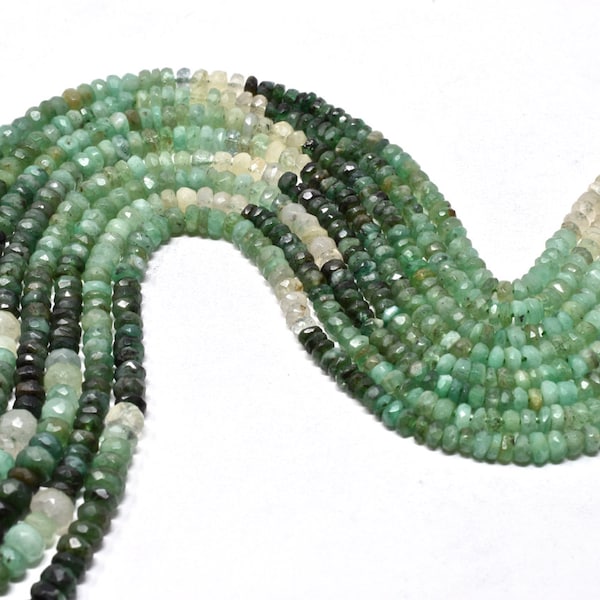 African Emerald Small Faceted Shaded Rondelle Gemstone Beads, Multi Green Beads, Indian Gems, Jewelry Supplies,  3-5mm, 15" Strand