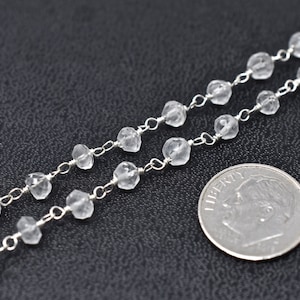 Rock Crystal Rosary Beads, Silver Chain, 1-10ft, Beaded Gemstone Chain, Indian Semiprecious Gems, Beaded Rosaries, Jewelry Supplies
